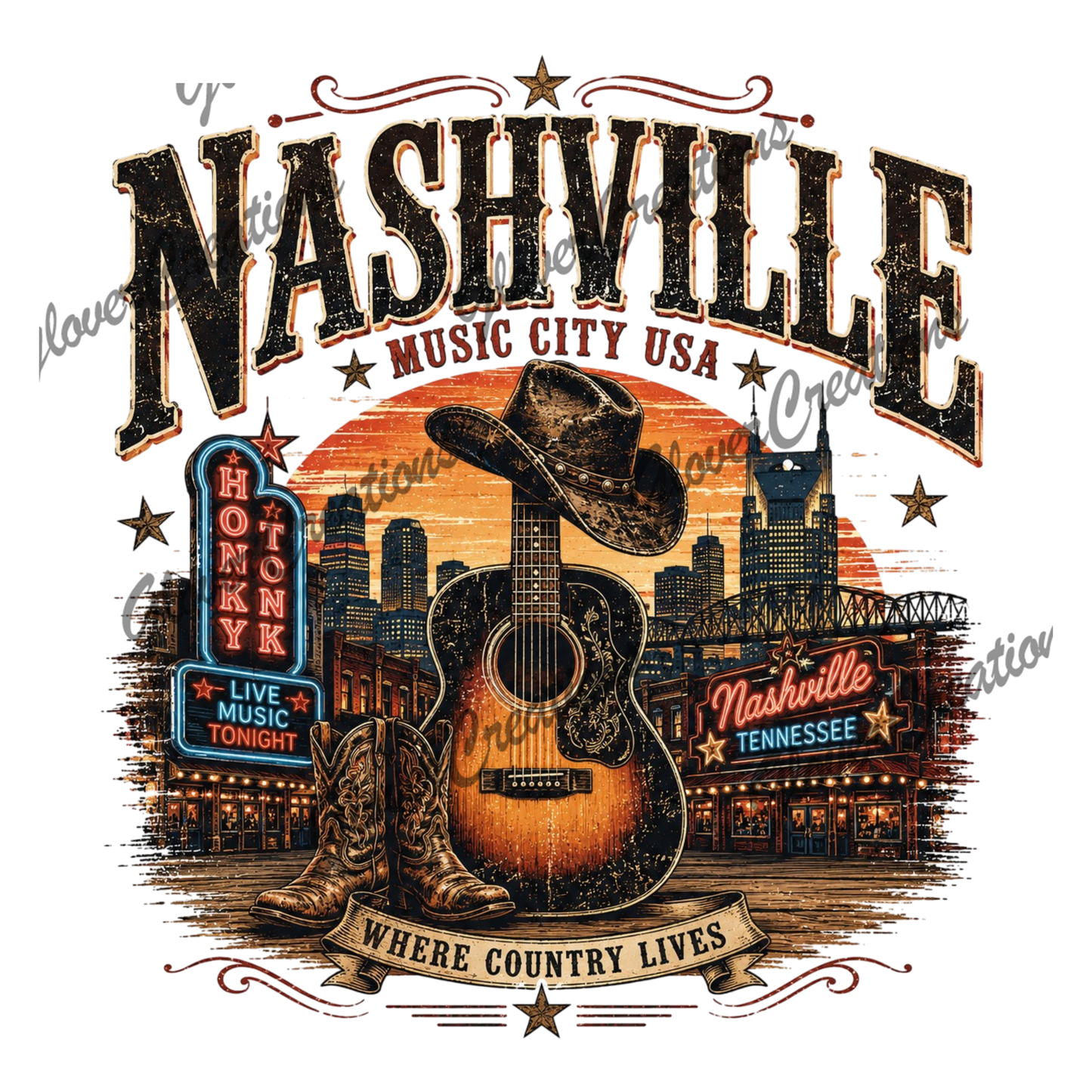 Nashville Direct to Film Ready to Press Heat Transfers