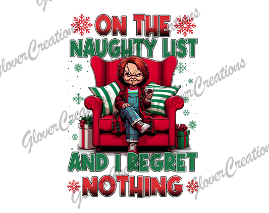 Naughty List Chucky Direct to Film Ready to Press Heat Transfers