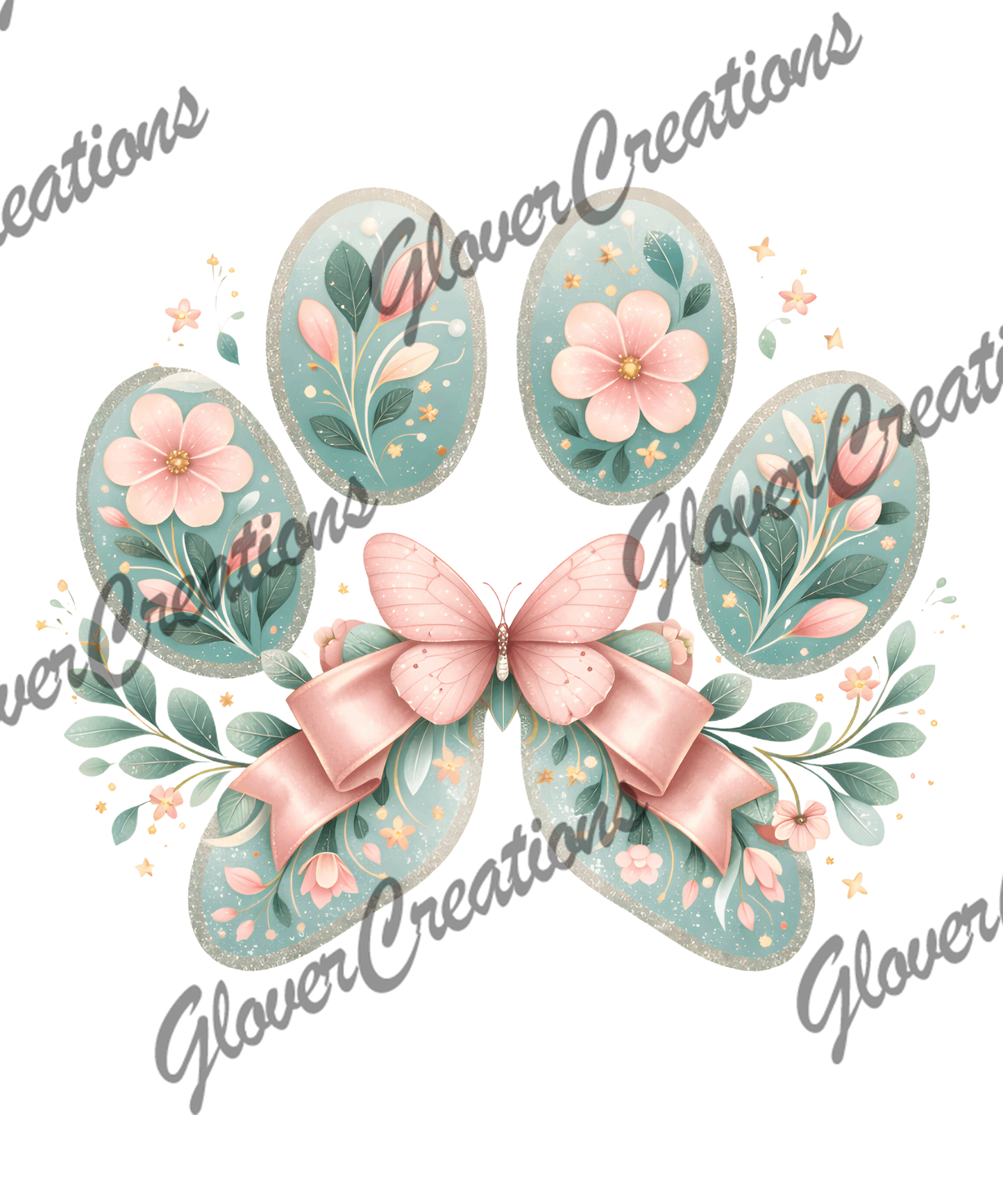 Floral Dog Paw Direct to Film Ready to Press Heat Transfers