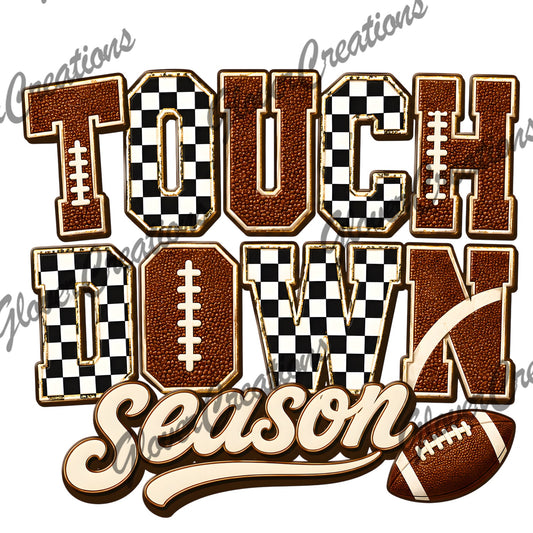 Touchdown Season Checkered Football Direct to Film Ready to Press Heat Transfers