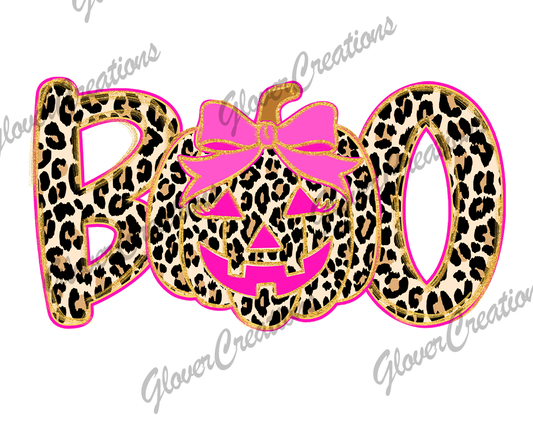 Pink Boo Cheetah Direct to Film Ready to Press Heat Transfers