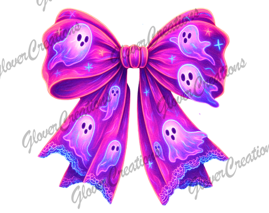 Pink Ghosty Bow Direct to Film Ready to Press Heat Transfers