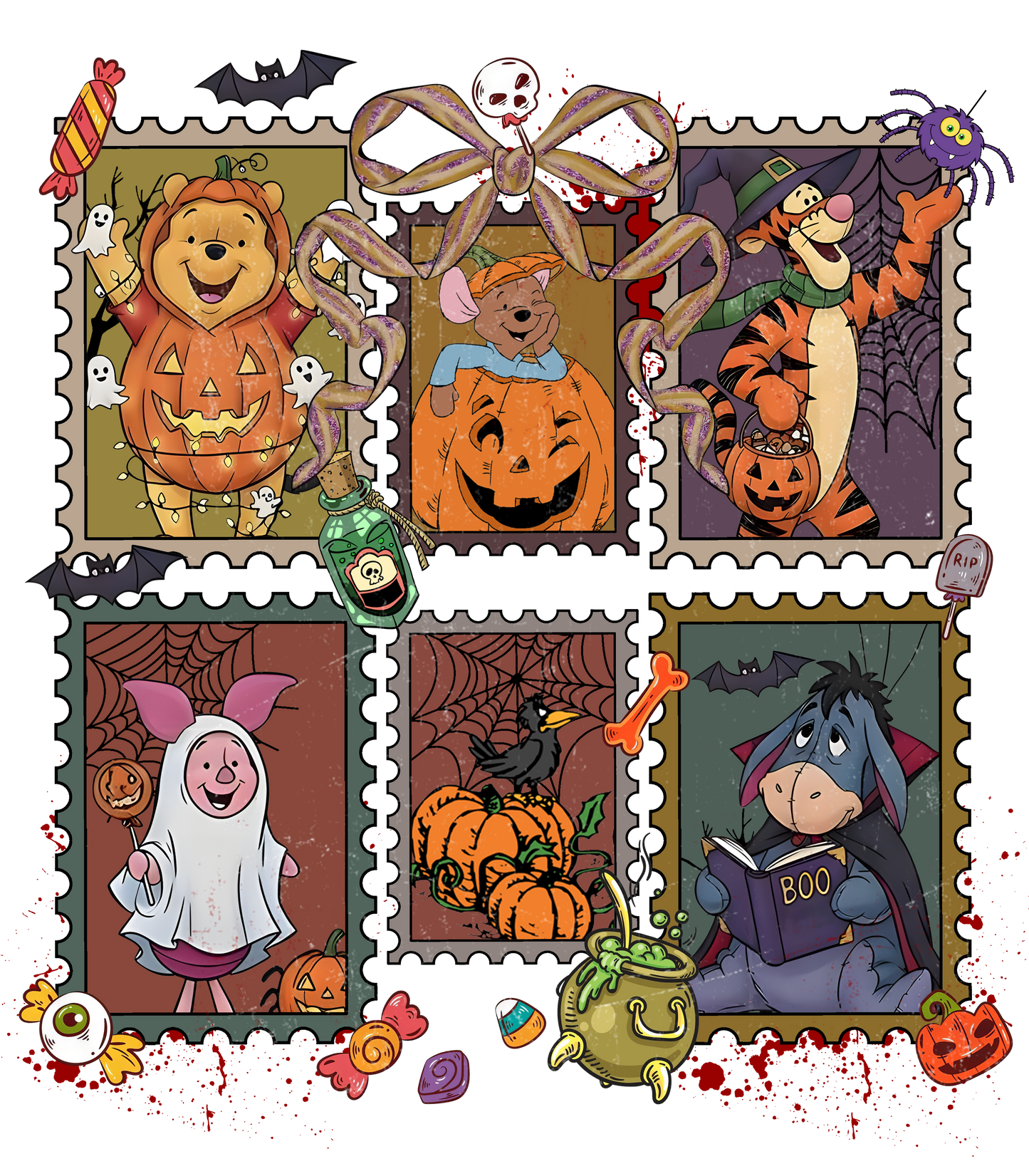 Pooh Horror Collage Direct to Film Ready to Press Heat Transfers