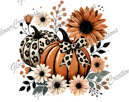 Pumpkins And Flowers Direct to Film Ready to Press Heat Transfers