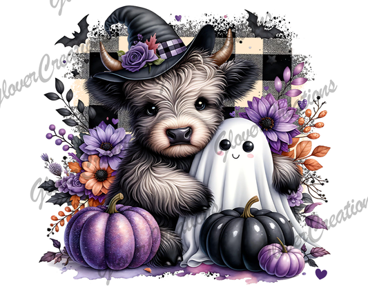 Purple Halloween Cow Direct to Film Ready to Press Heat Transfers