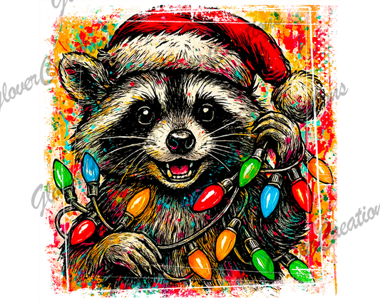 Christmas Raccoon Direct to Film Ready to Press Heat Transfers