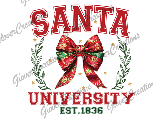 Santa University Christmas Direct to Film Ready to Press Heat Transfers
