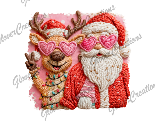 Faux Yarn Santa And Rudolf Direct to Film Ready to Press Heat Transfers