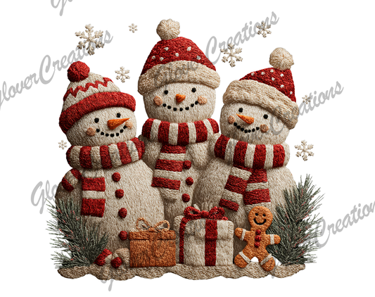 Faux Yarn Snowmen Direct to Film Ready to Press Heat Transfers