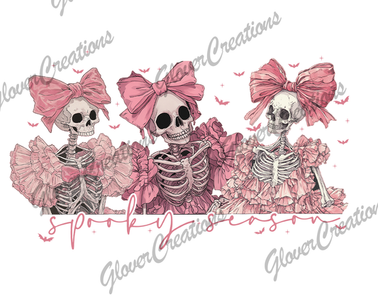 Spooky Skeleton Trio Direct to Film Ready to Press Heat Transfers