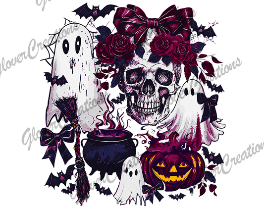 Spooky Skull And Roses Direct to Film Ready to Press Heat Transfers