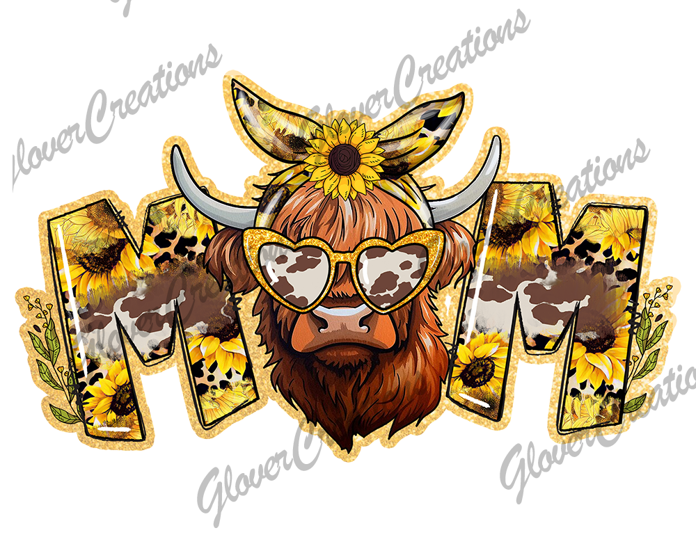 Sunflower Cow Mom Direct to Film Ready to Press Heat Transfers