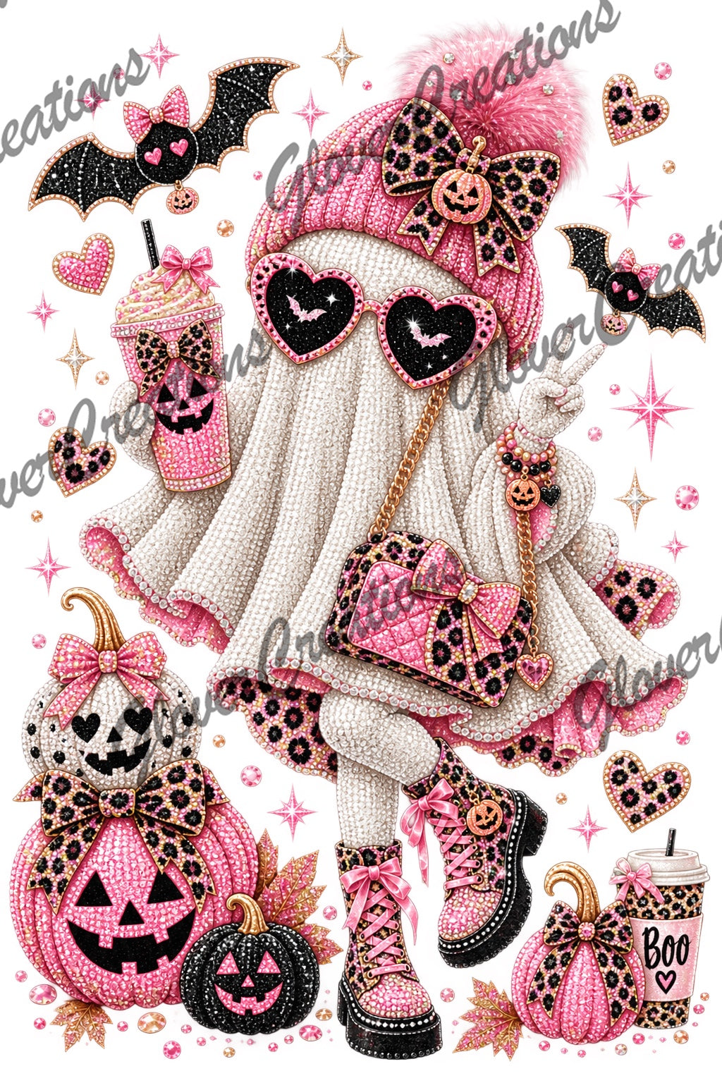 Pink Glam Halloween Ghost Direct To Film Ready To Press Heat Transfers