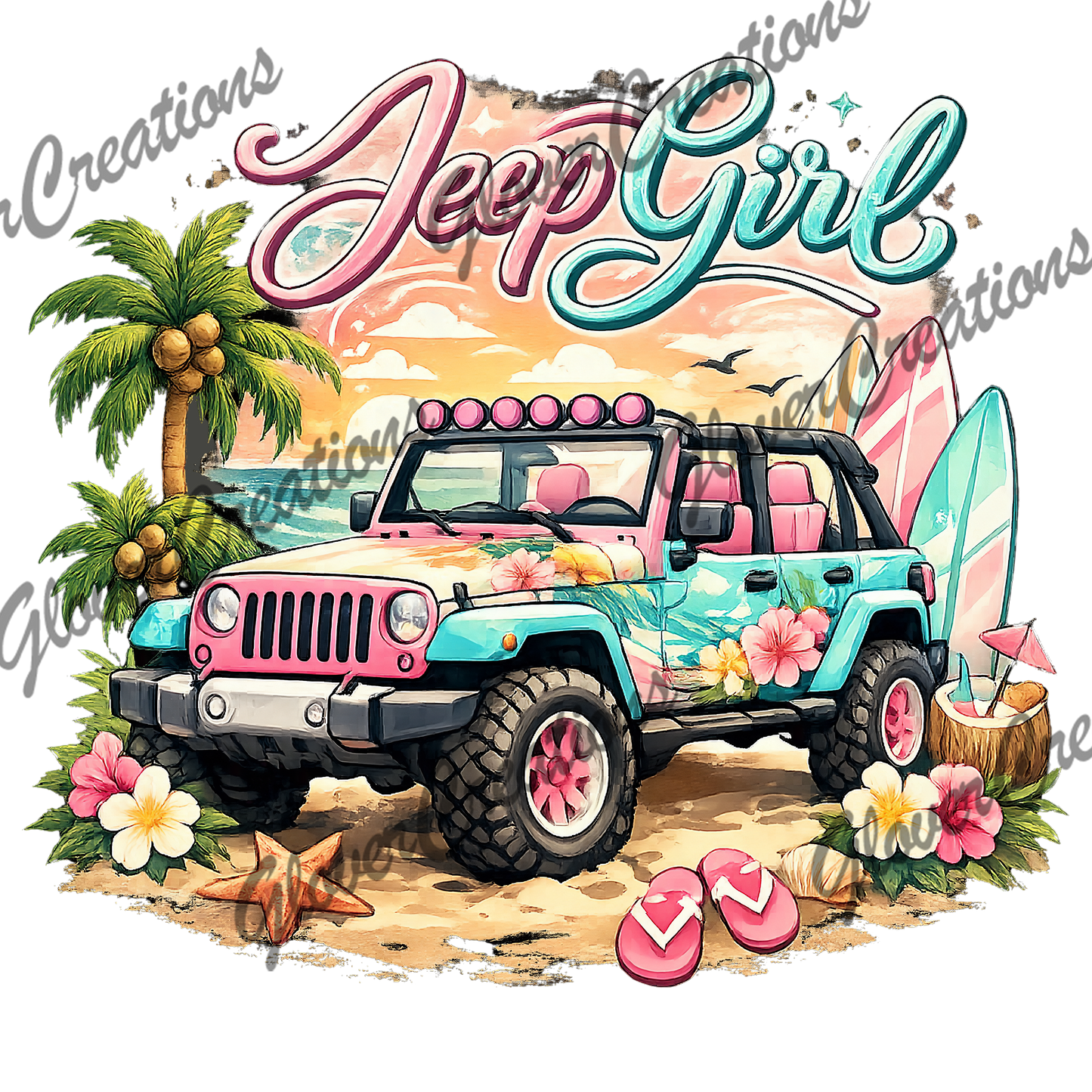 Jeep Girl Direct to Film Ready to Press Heat Transfers