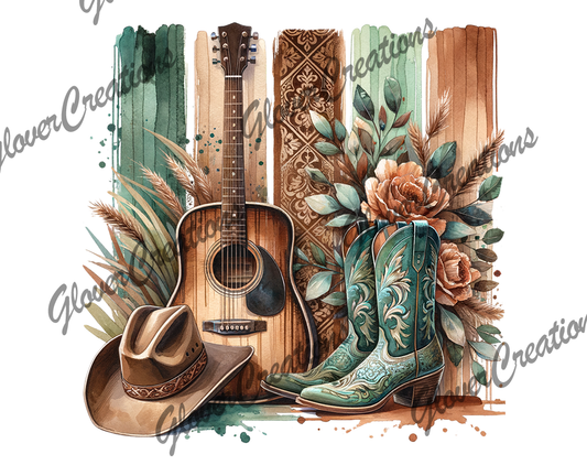 Country Teal Boots Direct to Film Ready to Press Heat Transfers
