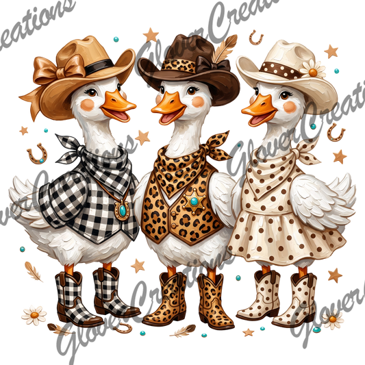 Cow Girl Geese Goose Direct to Film Ready to Press Heat Transfers