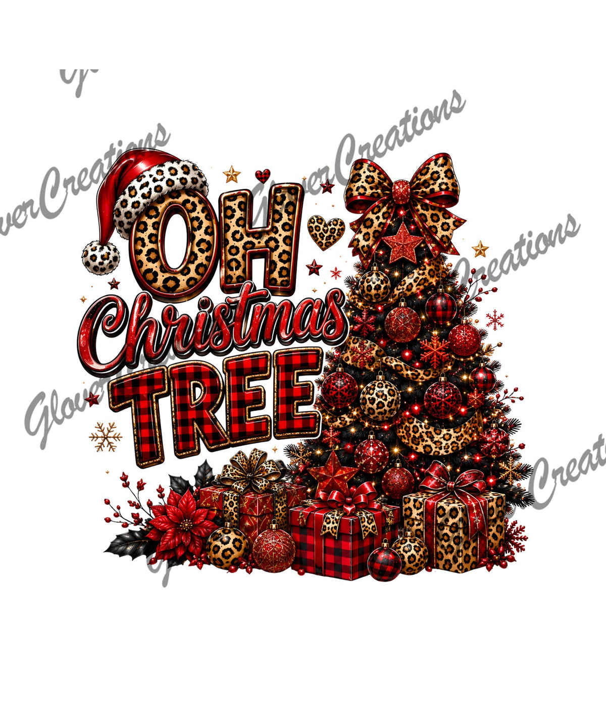 Oh Christmas Tree leopard buffalo plaid DTF transfer
