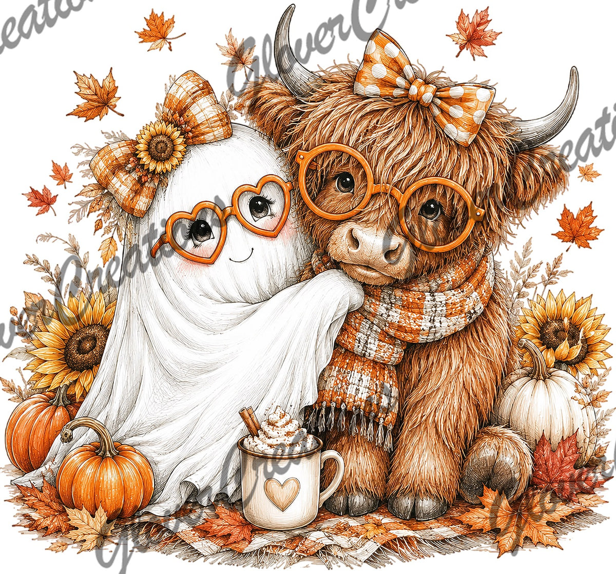 Cozy Fall Highland Cow & Ghost