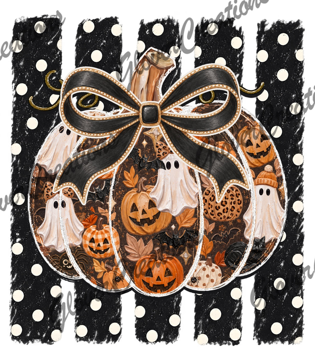 Ghost & Pumpkin Patchwork Bow