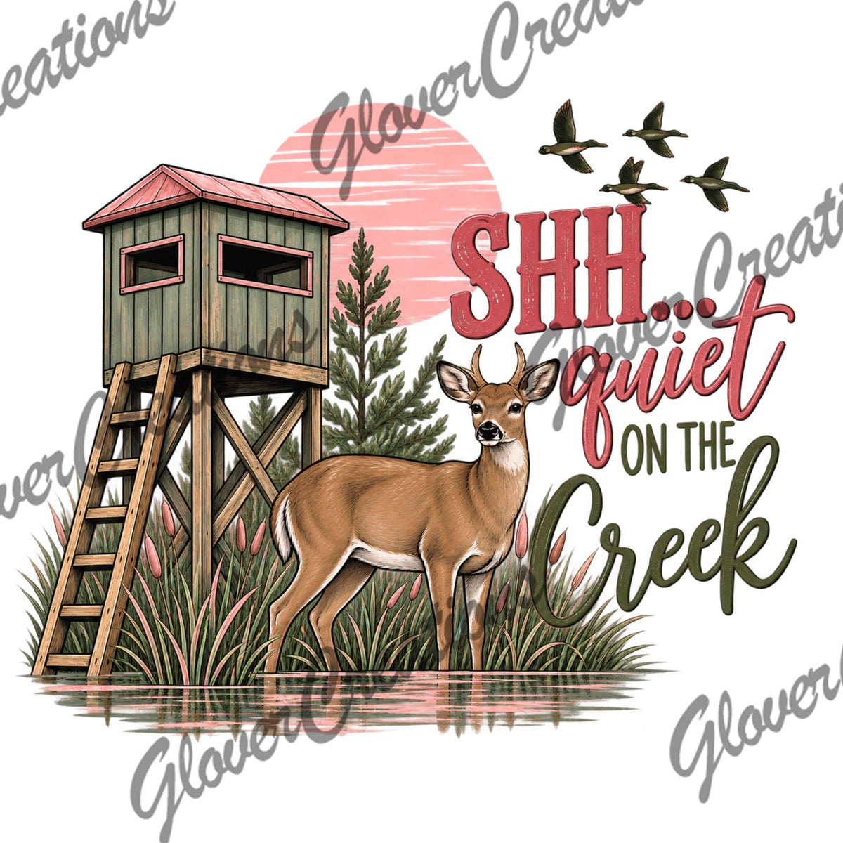 Quiet creek deer hunting DTF heat transfer