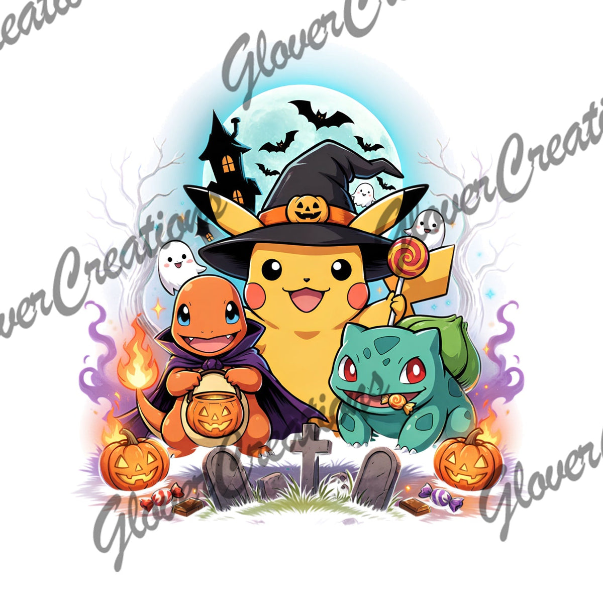 Spooky pocket monsters Halloween DTF heat transfer