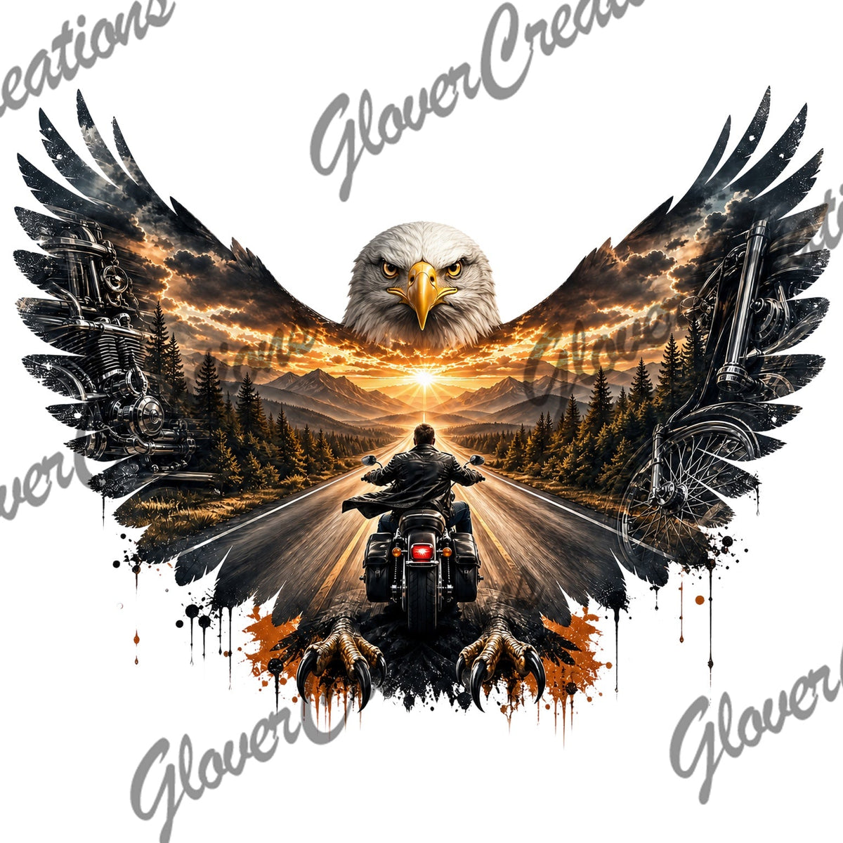 Bald eagle motorcycle DTF heat transfer