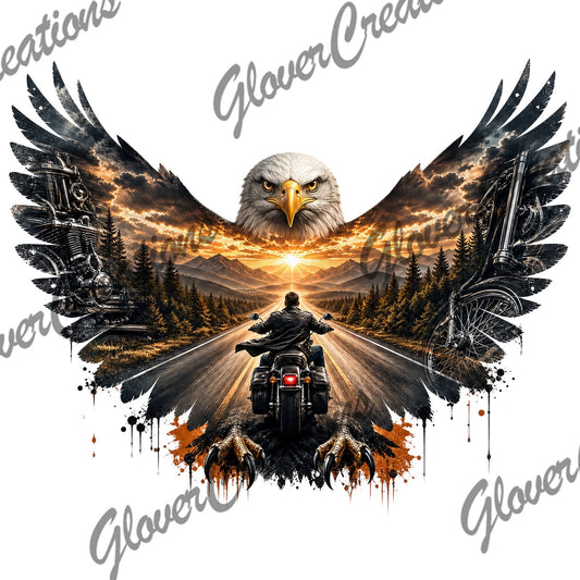 Bald eagle motorcycle DTF heat transfer