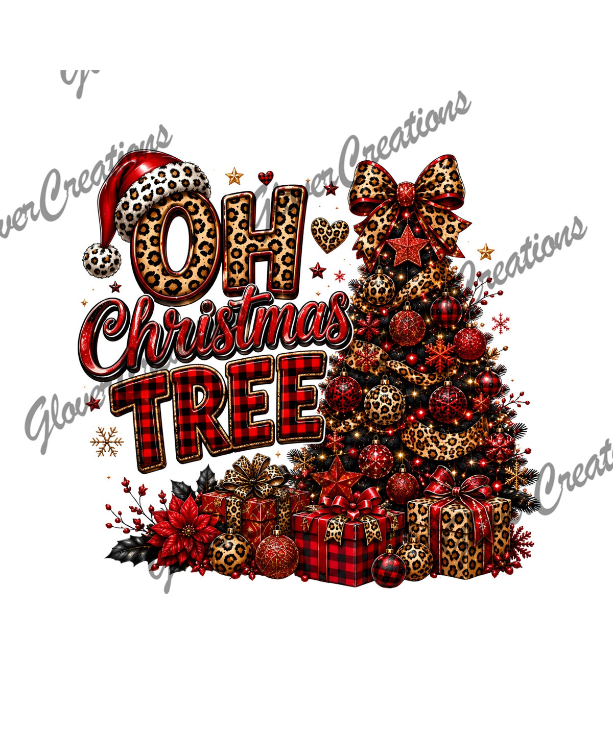 Christmas tree leopard plaid DTF heat transfer