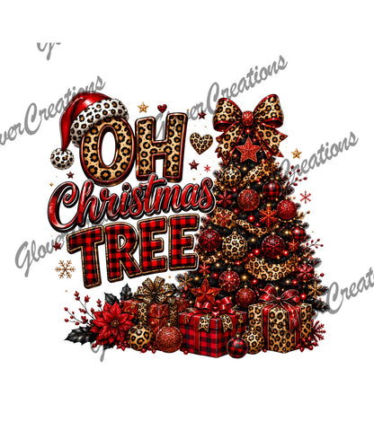 Christmas tree leopard plaid DTF heat transfer