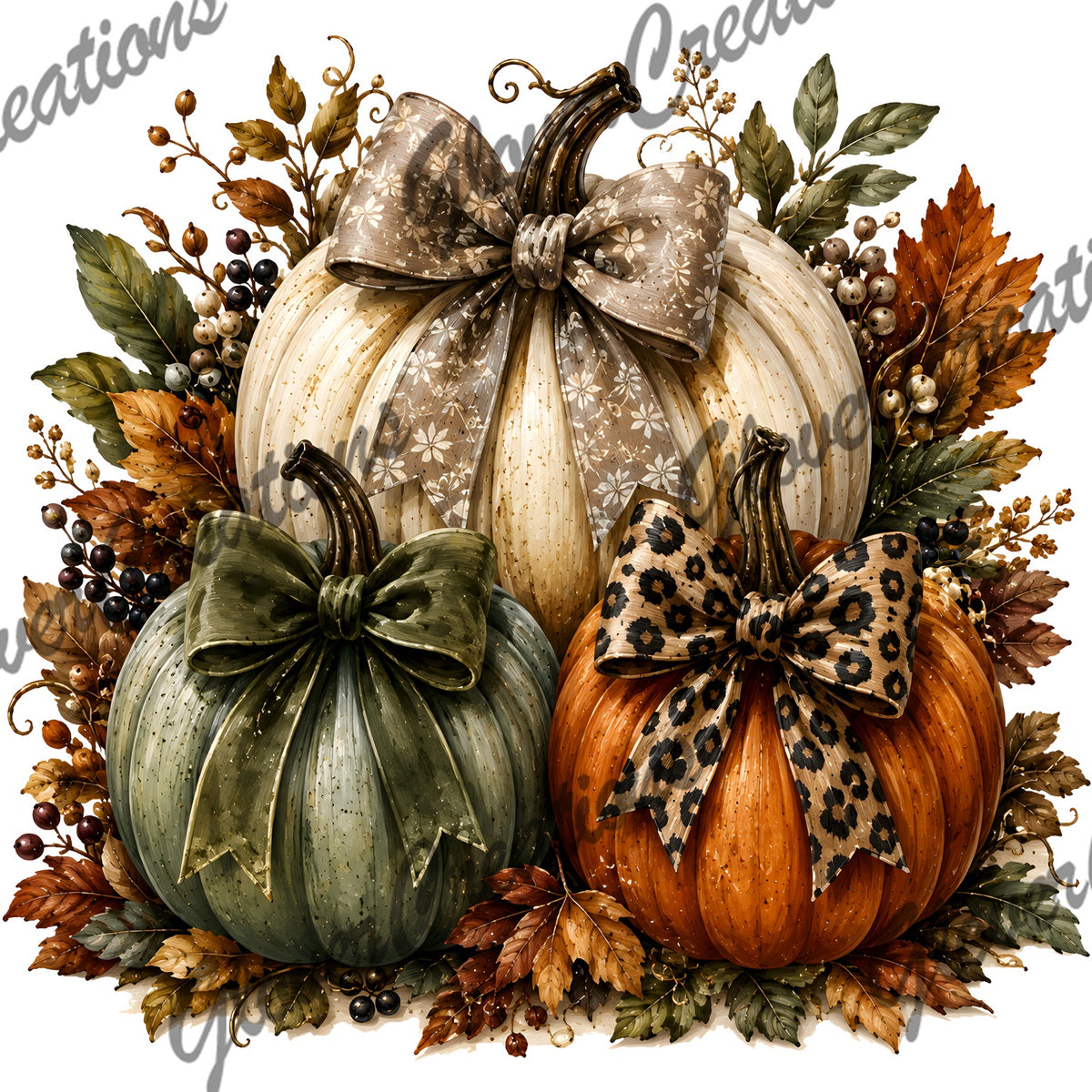 Autumn pumpkins with bows DTF heat transfer