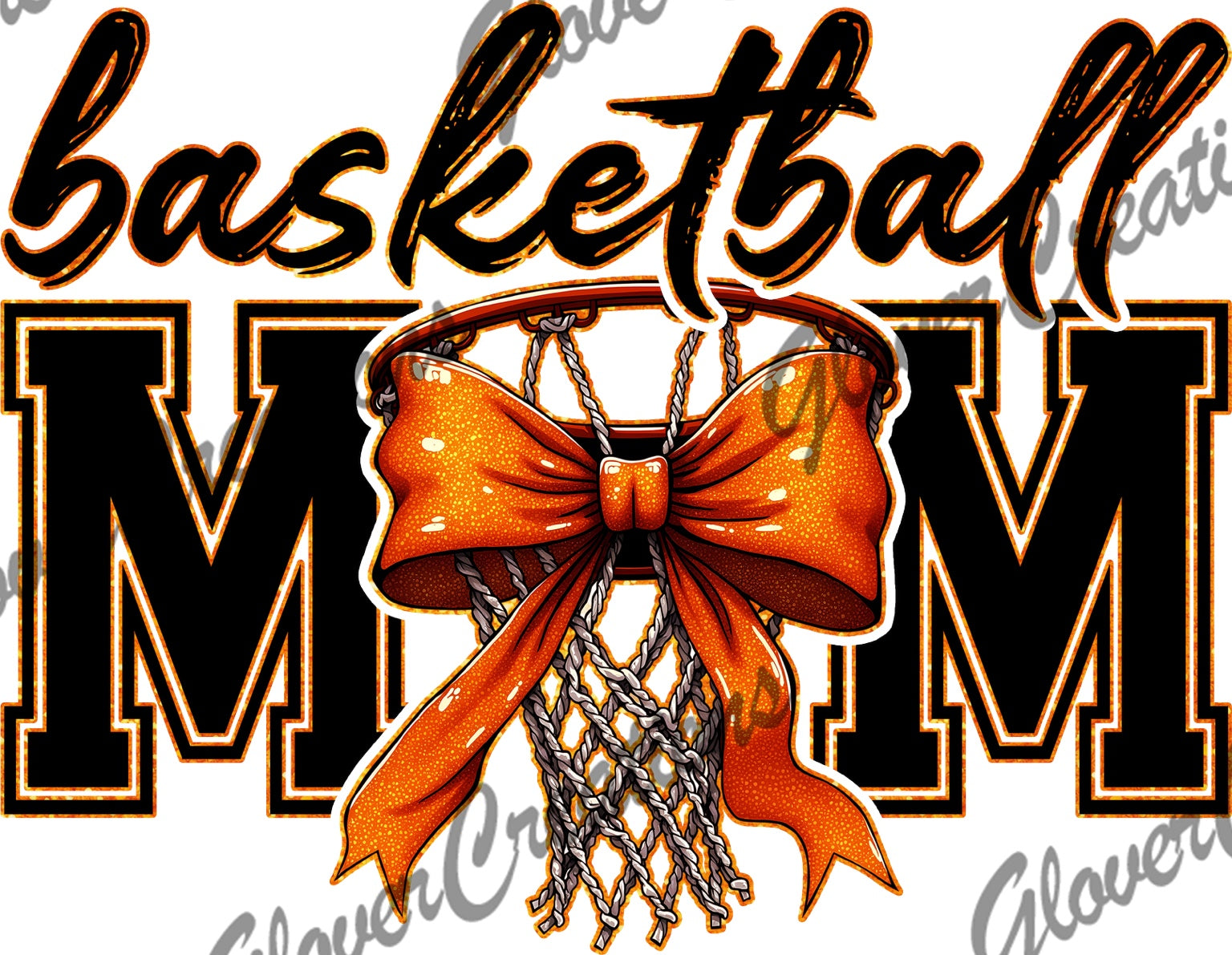 Basketball mom orange bow heat transfer design