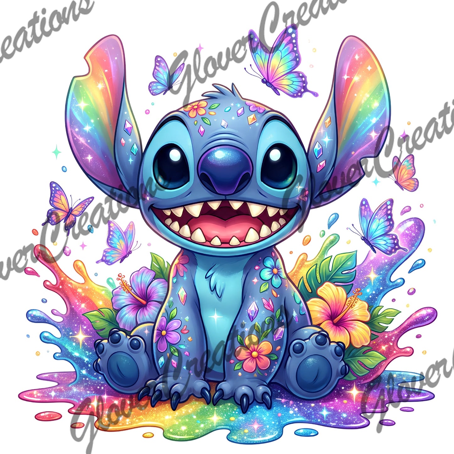 Colorful Blue Alien Butterflies and Flowers
