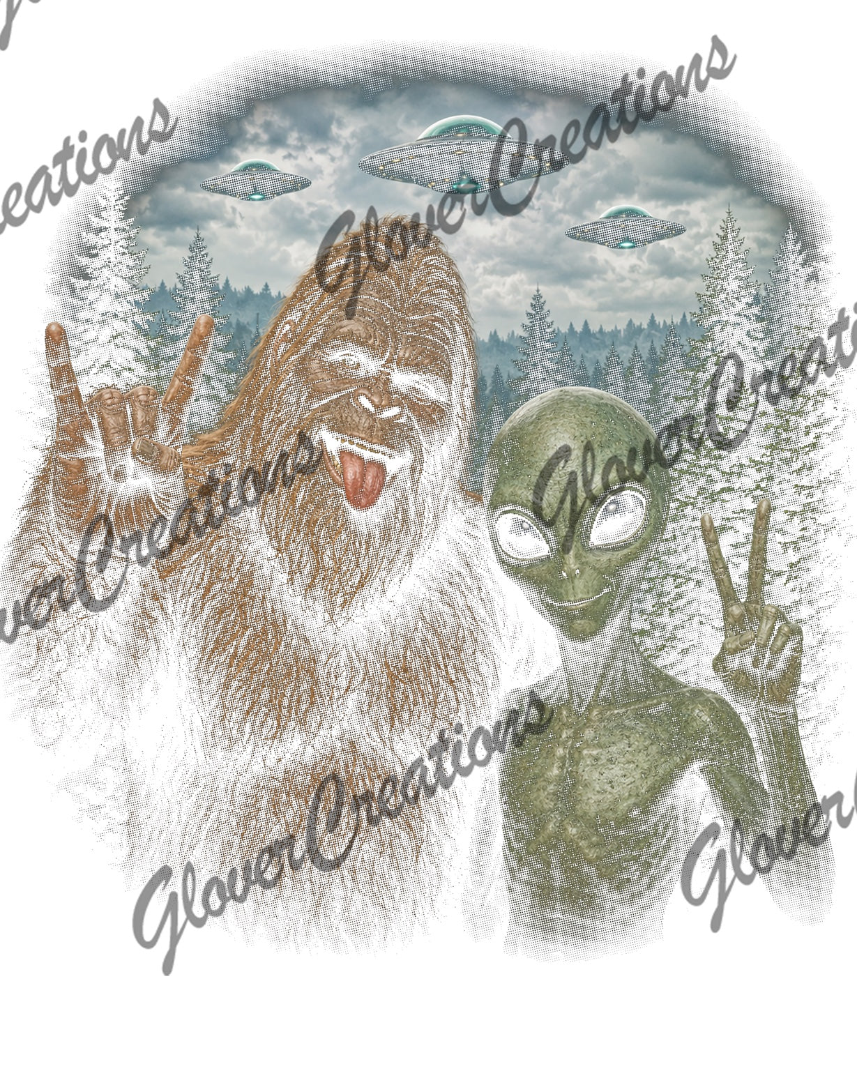 Bigfoot and Alien Peace Sign