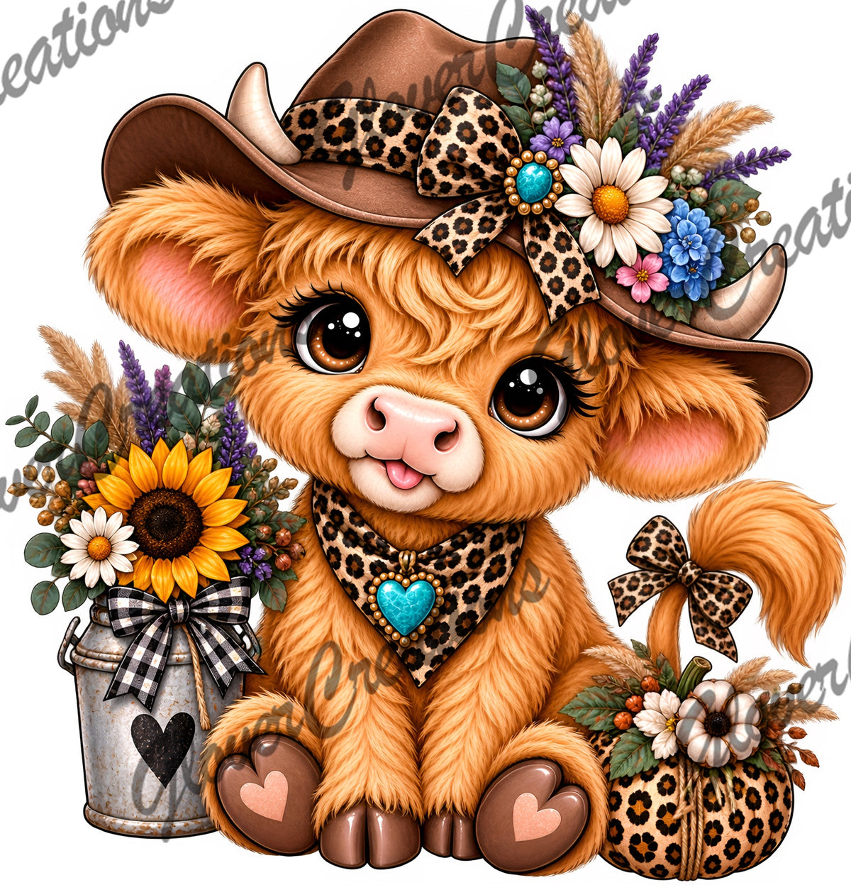 Cute Cowboy Highland Cow & Fall Florals Direct to Film Ready to Press Heat Transfers