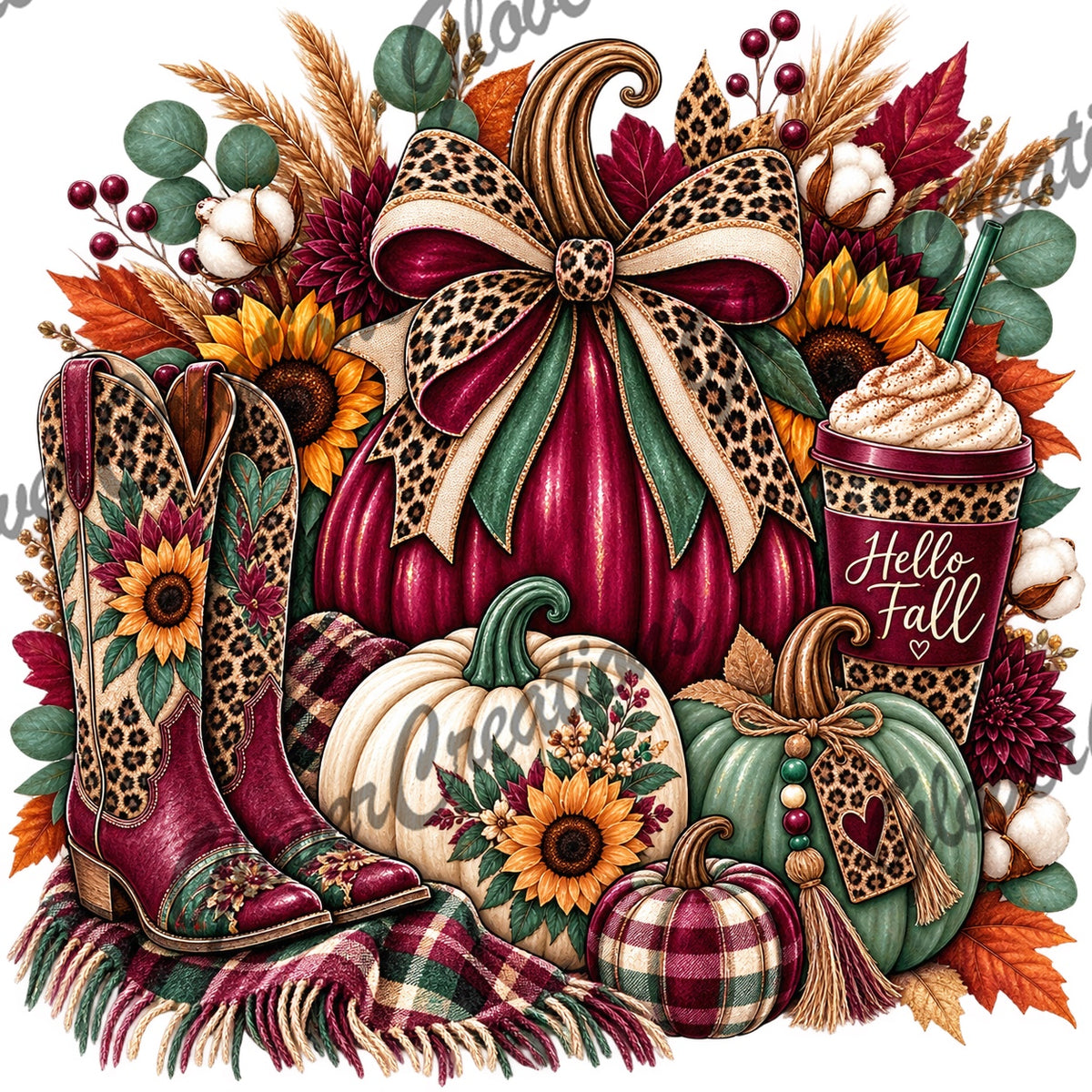 Fall Pumpkins Leopard Bows & Coffee Direct to Film Ready to Press Heat Transfers