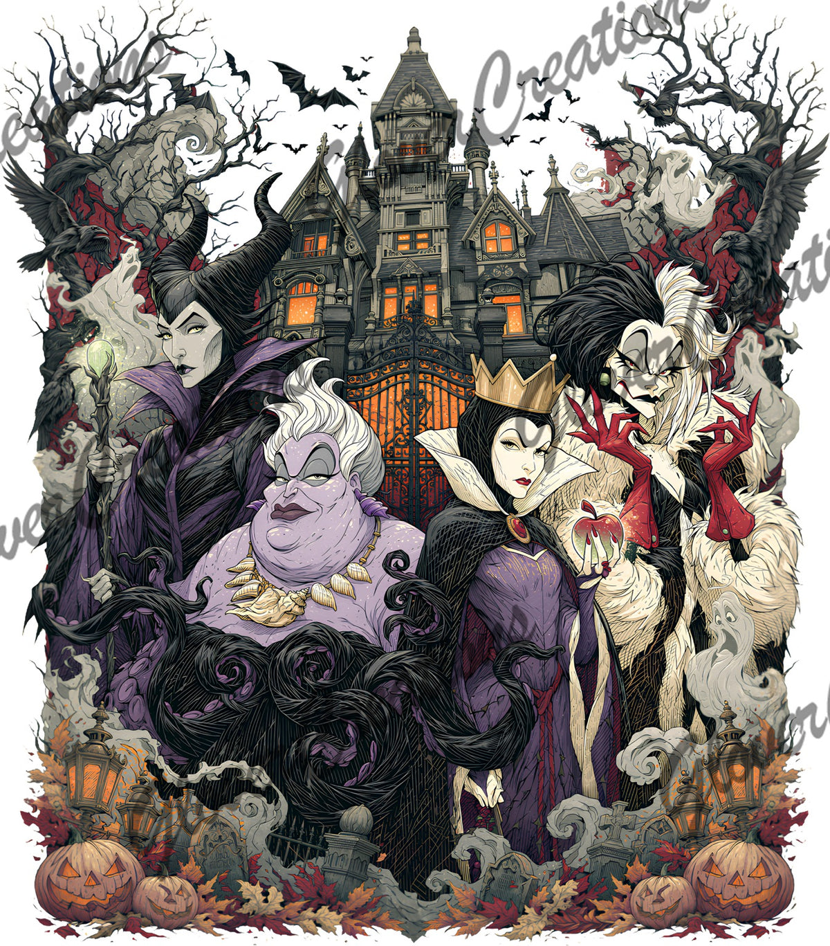 Halloween Villains Haunted Mansion Direct to Film Ready to Press Heat Transfers