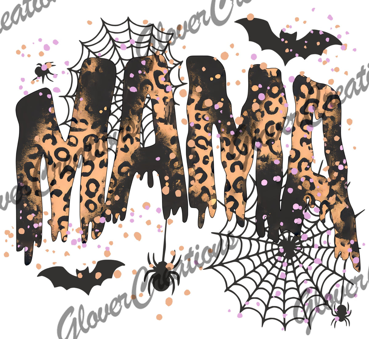 Halloween Mama Leopard Print Spiderweb Direct to Film Ready to Press Heat Transfers