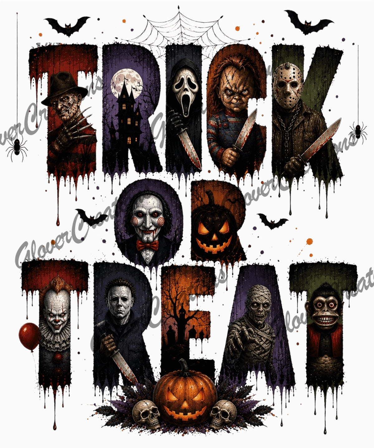 Trick or Treat Horror Icons Halloween Direct to Film Ready to Press Heat Transfers