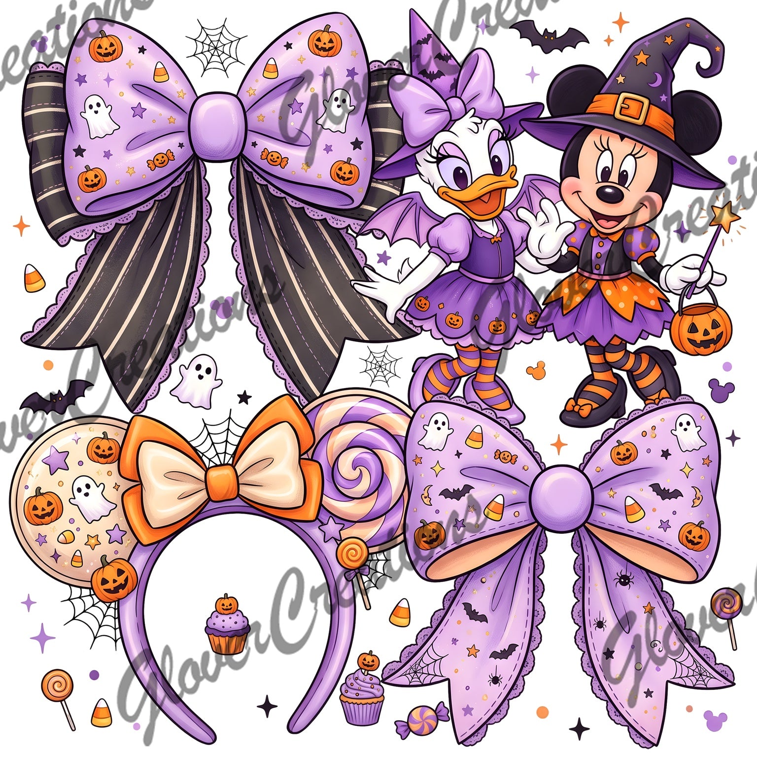 Purple Halloween Bows and Witch Friends