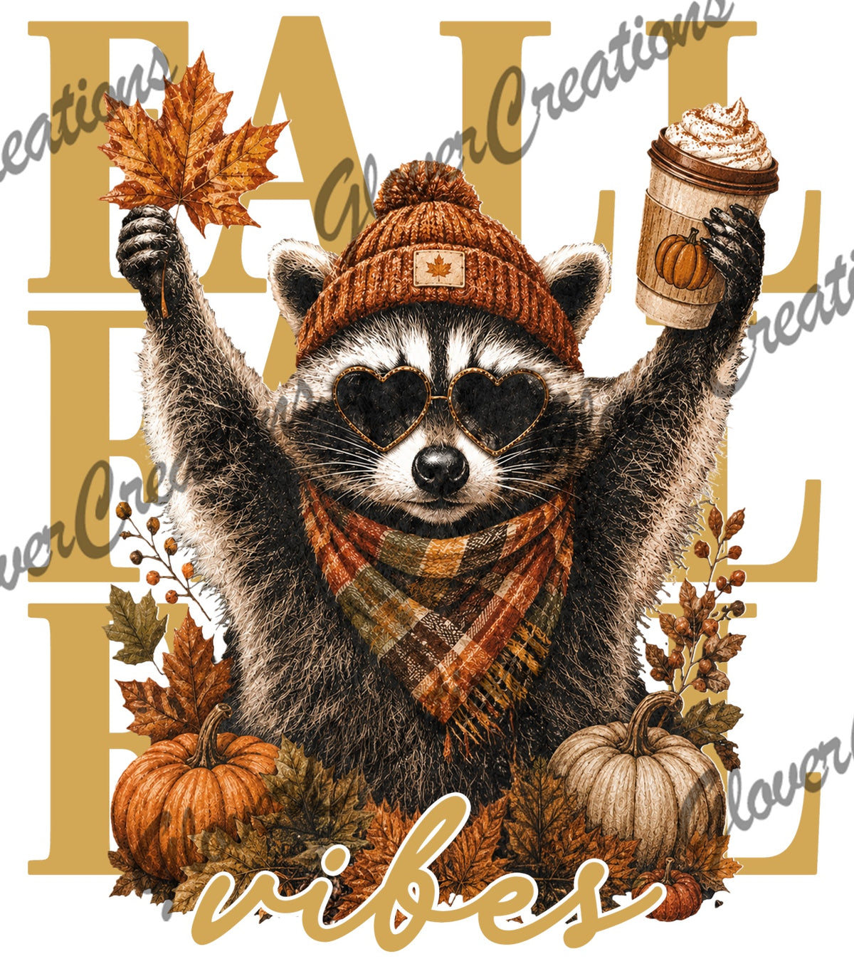 Fall Vibes Raccoon Pumpkin Spice Direct to Film Ready to Press Heat Transfers