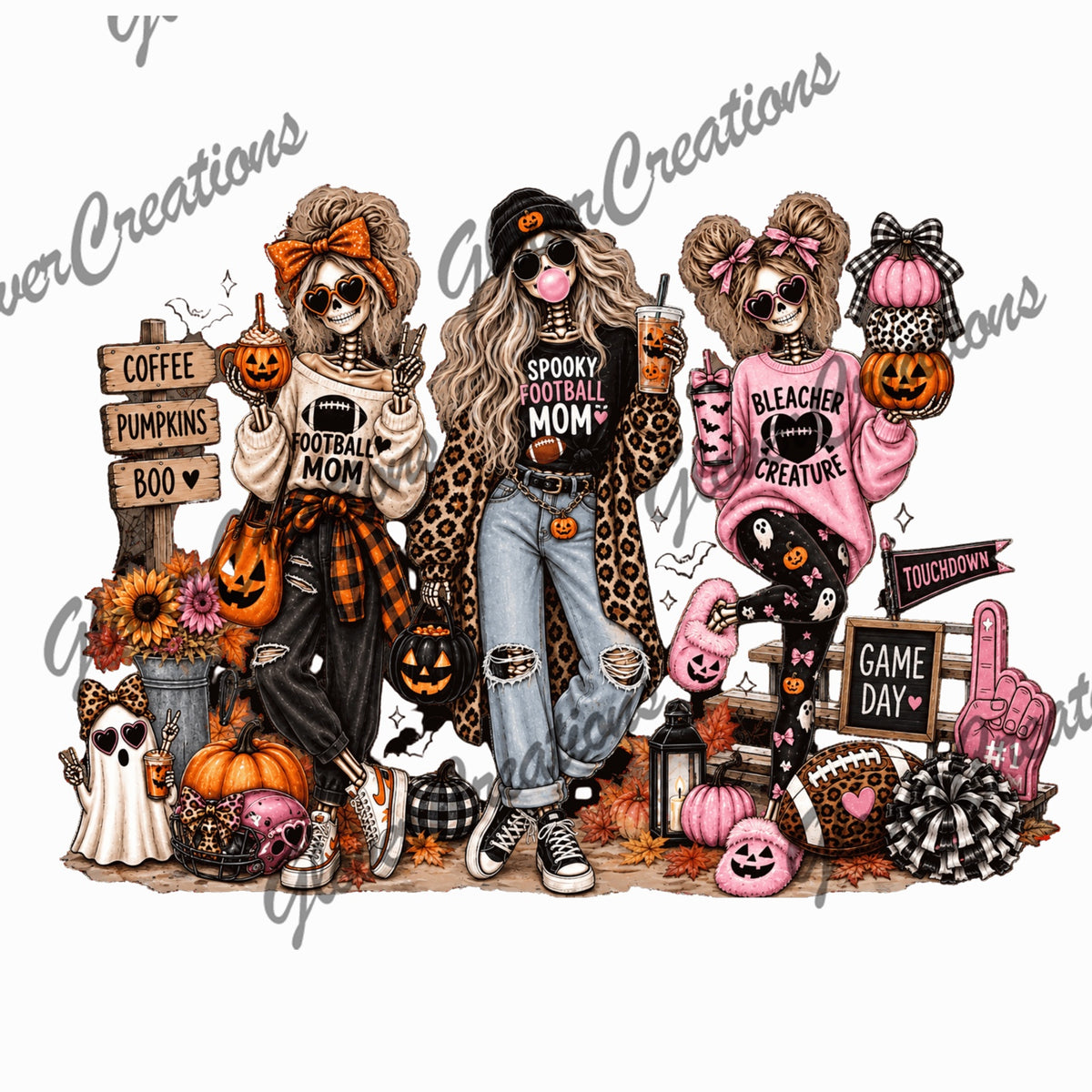 Spooky Football Moms Halloween Game Day Direct to Film Ready to Press Heat Transfers