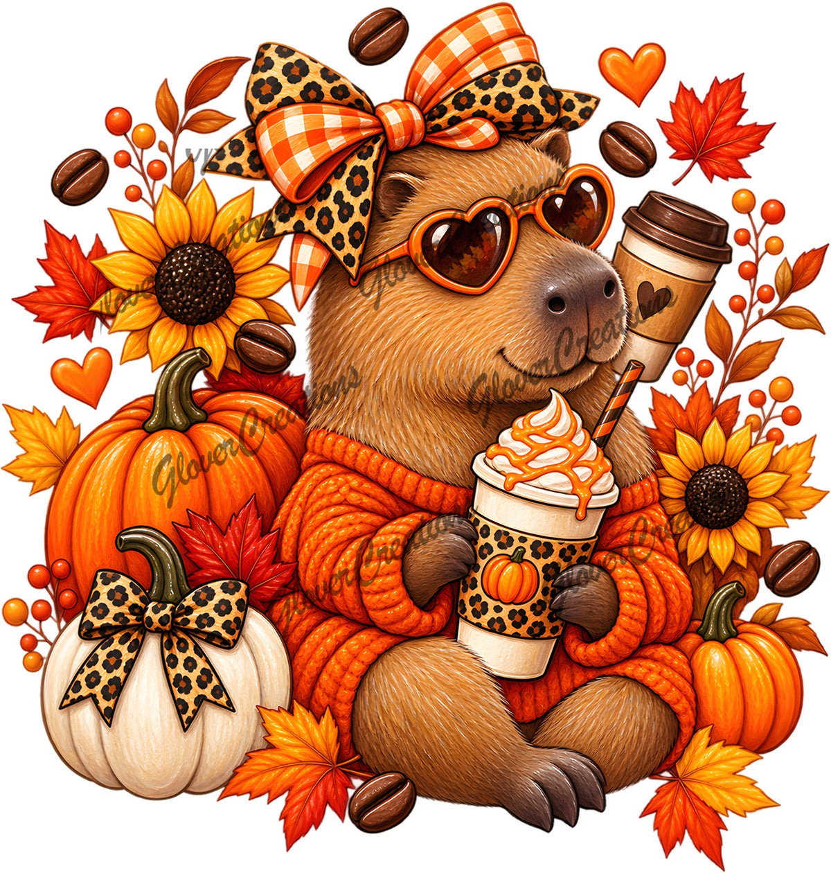 Fall Capybara Pumpkin Spice Coffee Direct to Film Ready to Press Heat Transfers