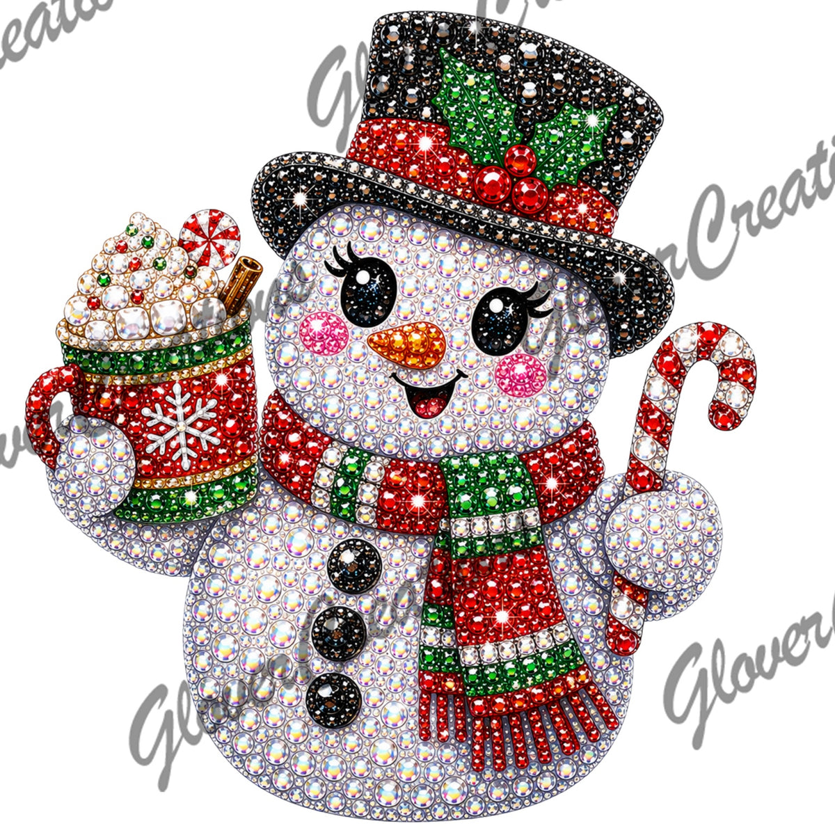 Rhinestone Christmas Snowman Hot Cocoa Direct to Film Ready to Press Heat Transfers