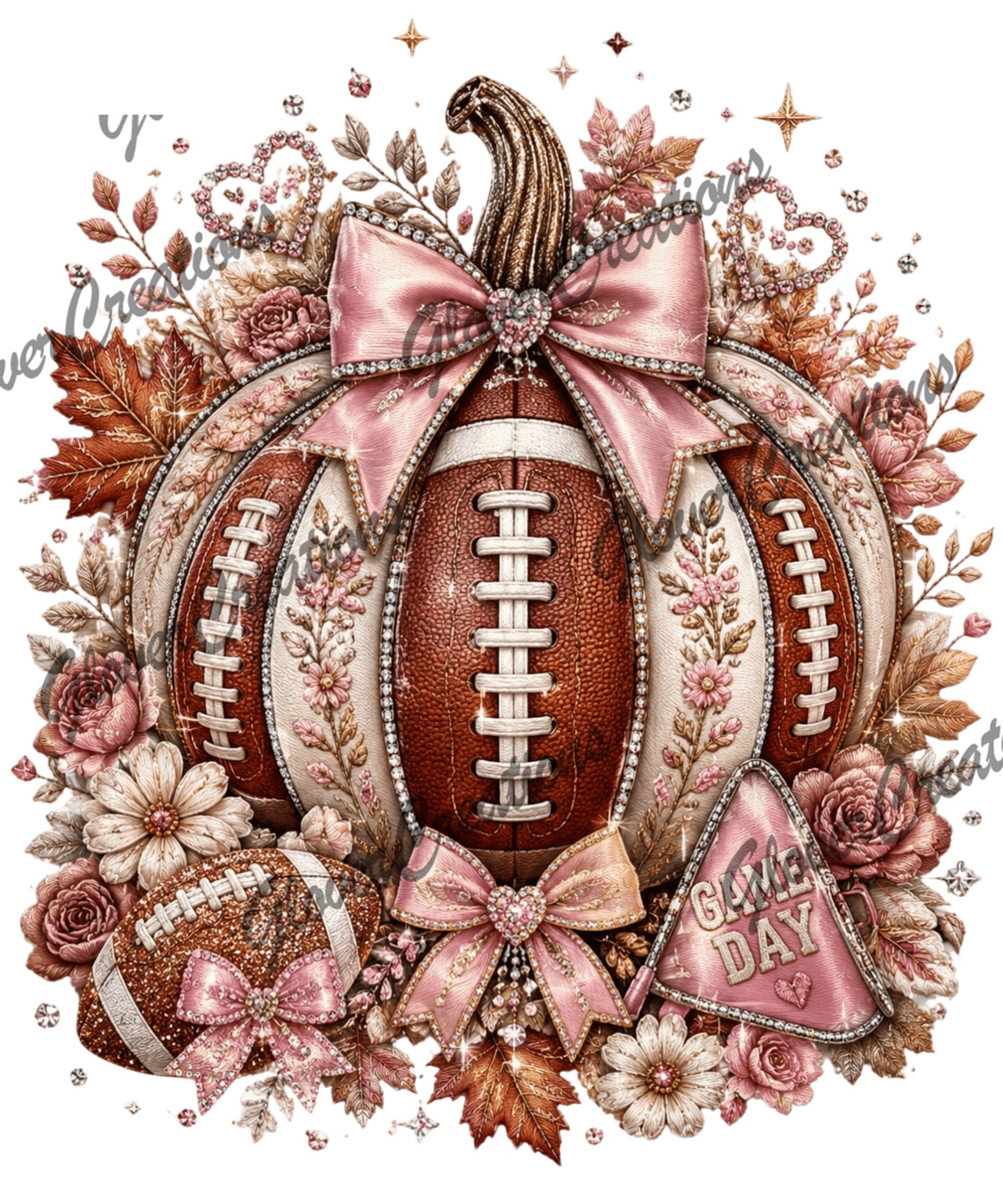 Pink Floral Football Pumpkin Game Day