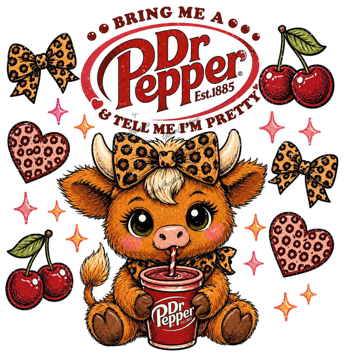 Bring Me a Dr Pepper Highland Cow Direct to Film Ready to Press Heat Transfers