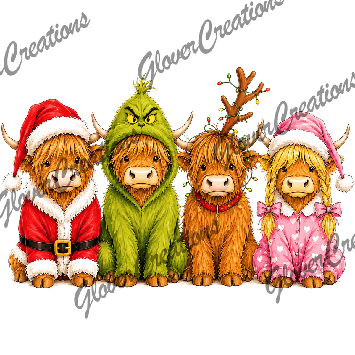 Christmas Highland Cow Costumes Direct to Film Ready to Press Heat Transfers