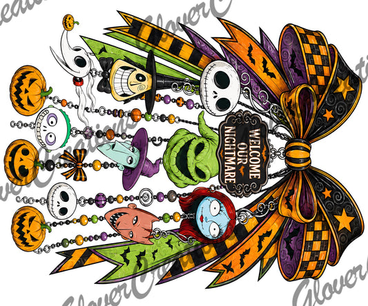 Welcome Our Nightmare Halloween Bow Direct to Film Ready to Press Heat Transfers