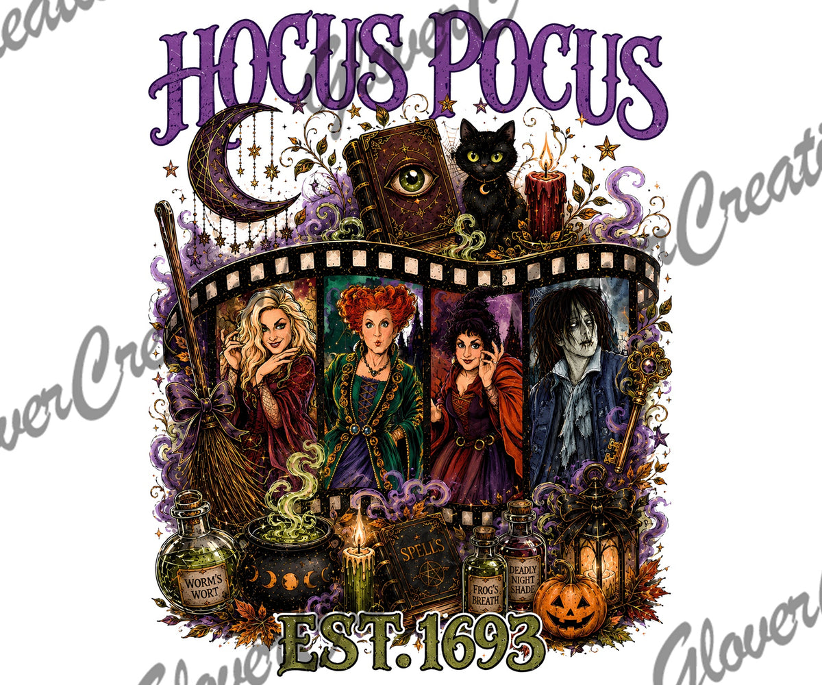 Hocus Pocus Est. 1693 Witchy Collage Direct to Film Ready to Press Heat Transfers