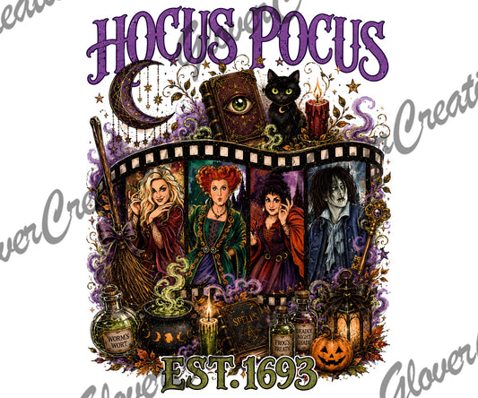 Hocus Pocus Est. 1693 Witchy Collage Direct to Film Ready to Press Heat Transfers
