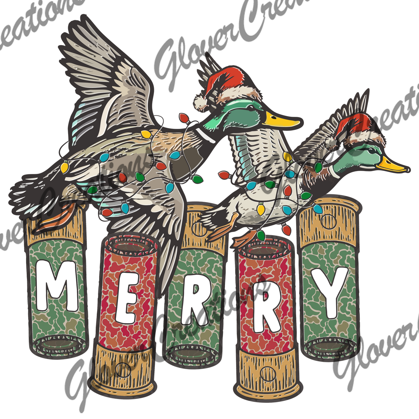 Merry Ducks In Lights Direct to Film Ready to Press Heat Transfers